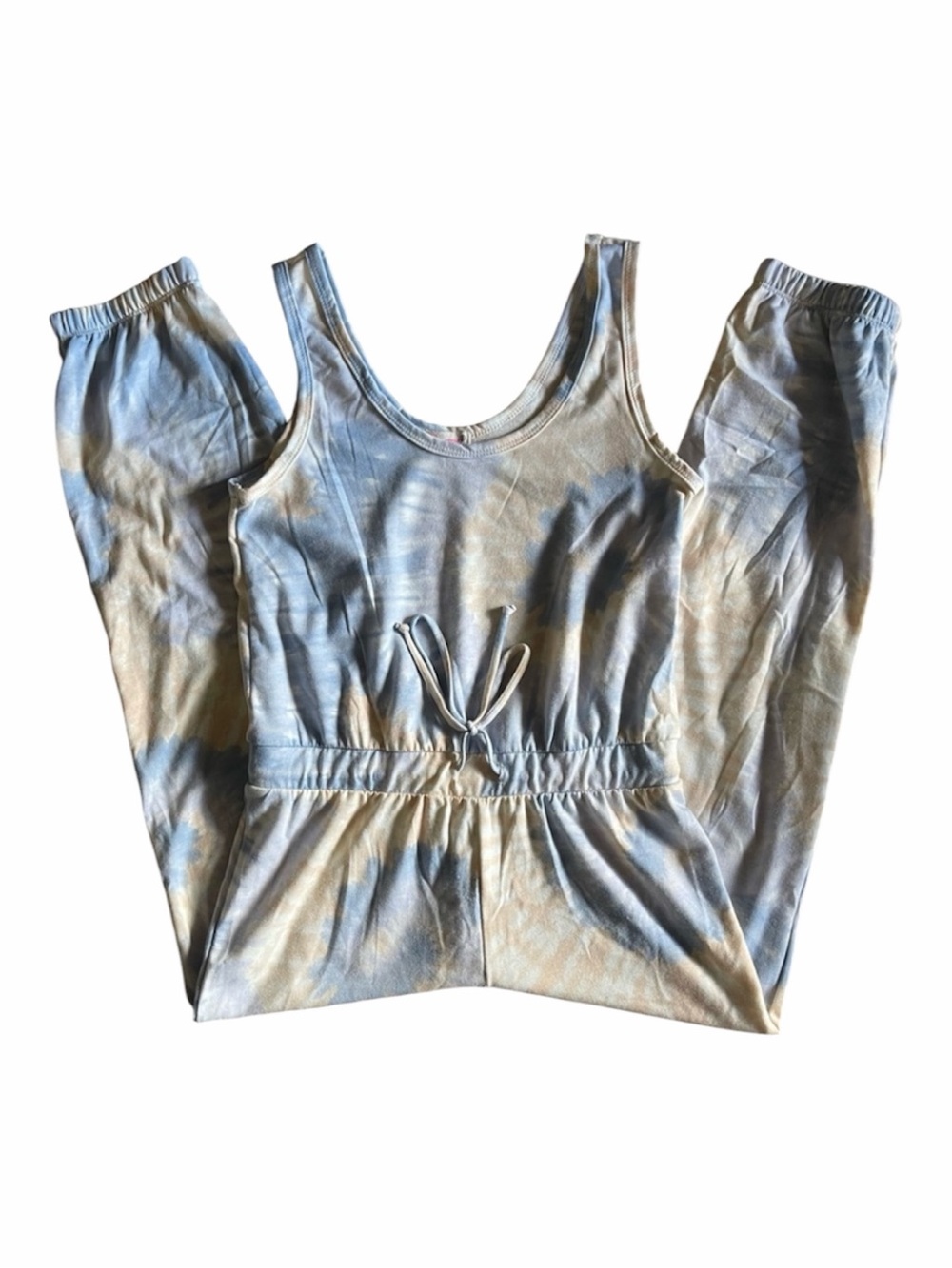 Tie Dye Jumpsuit Womens Anthropologie Boho Lounge Tank Romper Drawstring Blue